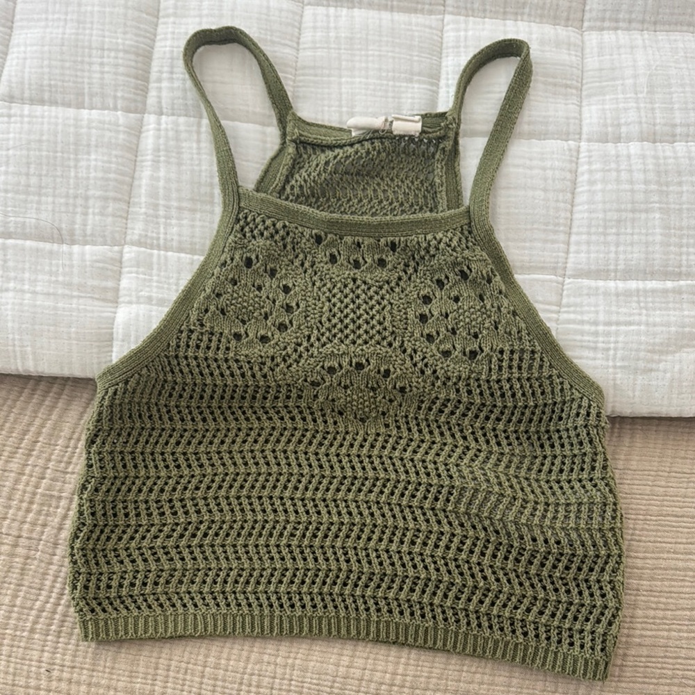 Olive Green Crochet Halter Top